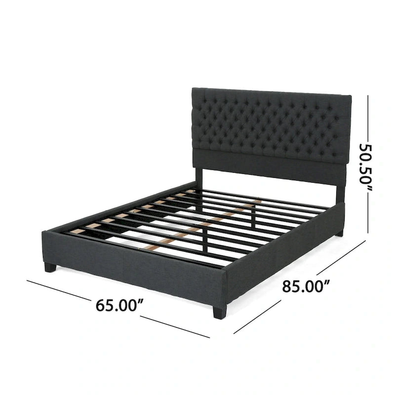 Queen Upholstered Tufted Bed with Padded Headboard and Solid Wood Frame