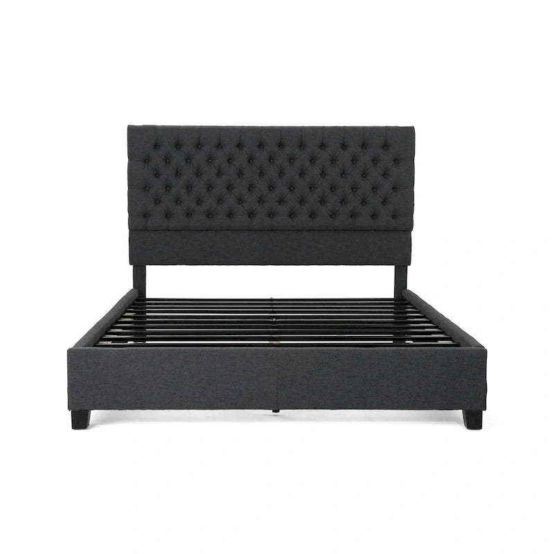 Queen Upholstered Tufted Bed with Padded Headboard and Solid Wood Frame