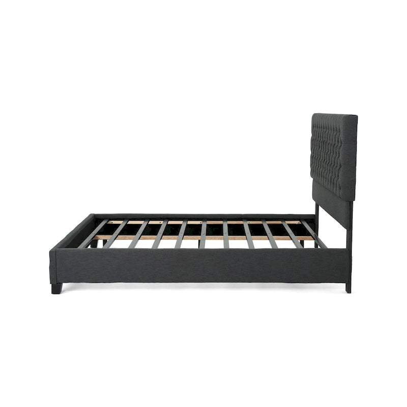 Queen Upholstered Tufted Bed with Padded Headboard and Solid Wood Frame