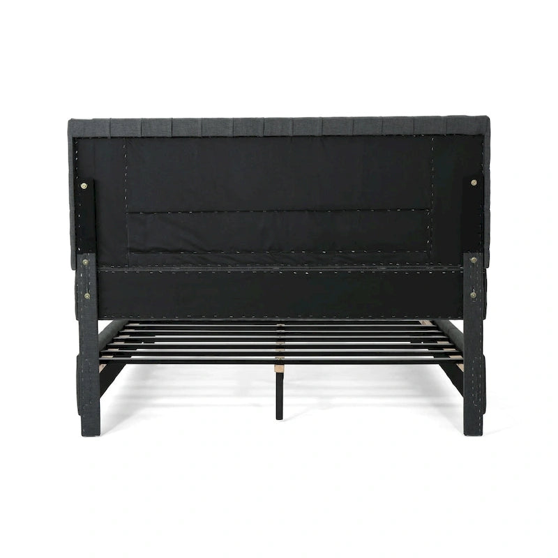 Queen Upholstered Tufted Bed with Padded Headboard and Solid Wood Frame