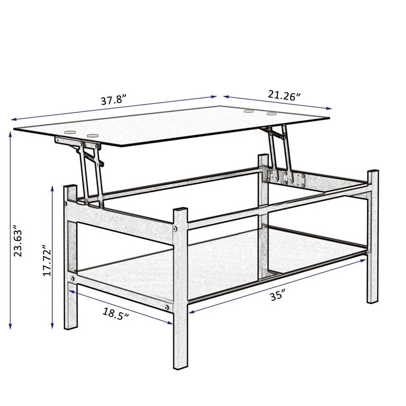 Lift Top Glass Coffee Table with Storage for Living Room Home Office