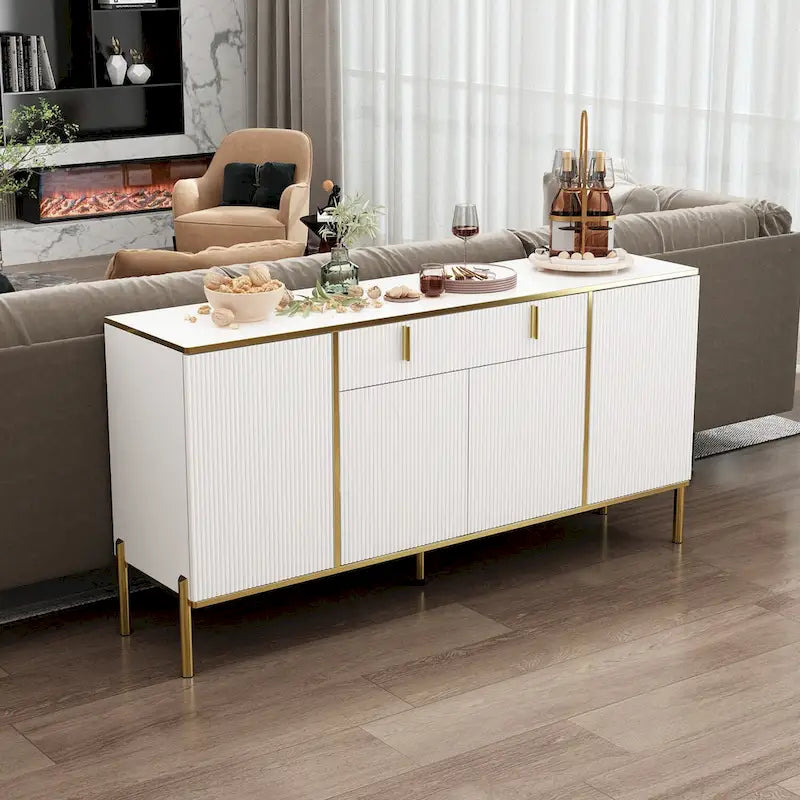 4-Door Kitchen Sideboard with 2 Top Drawers and Accent Storage