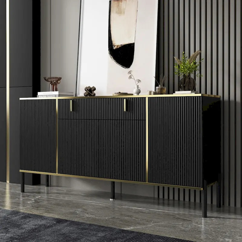 4-Door Kitchen Sideboard with 2 Top Drawers and Accent Storage