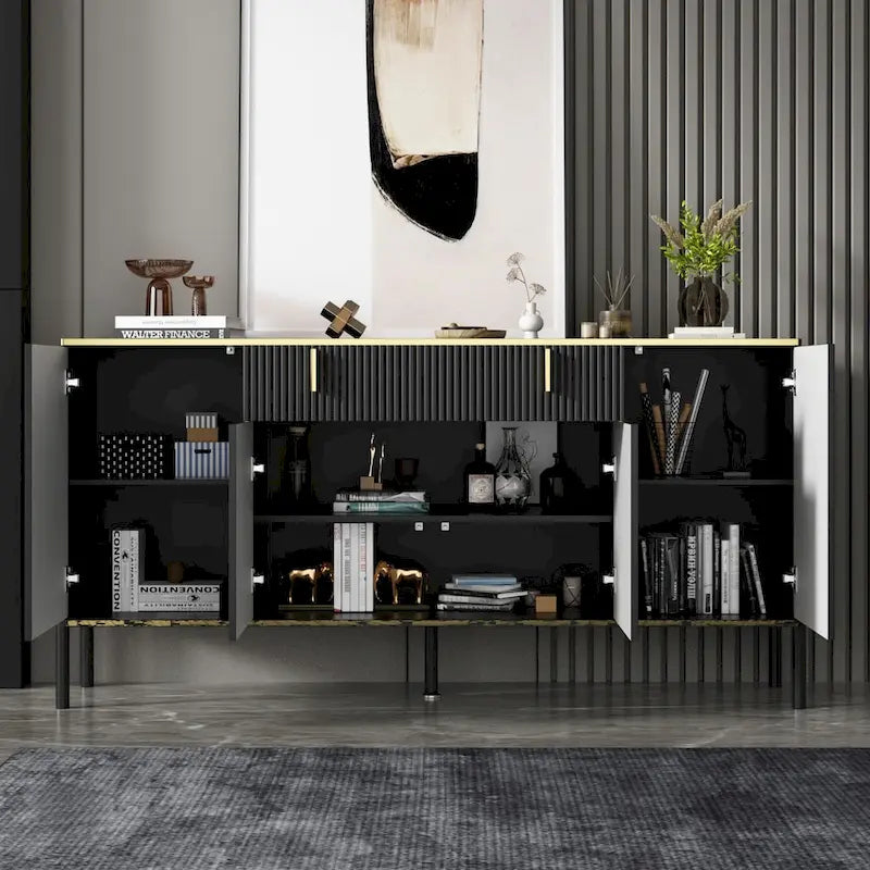 4-Door Kitchen Sideboard with 2 Top Drawers and Accent Storage