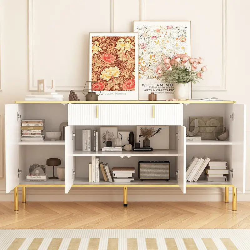4-Door Kitchen Sideboard with 2 Top Drawers and Accent Storage