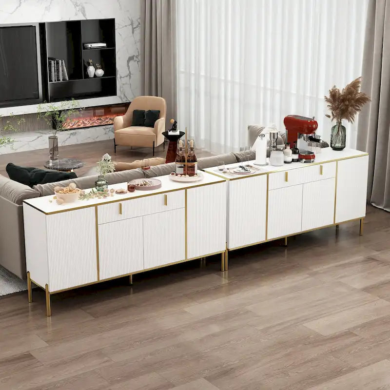 4-Door Kitchen Sideboard with 2 Top Drawers and Accent Storage