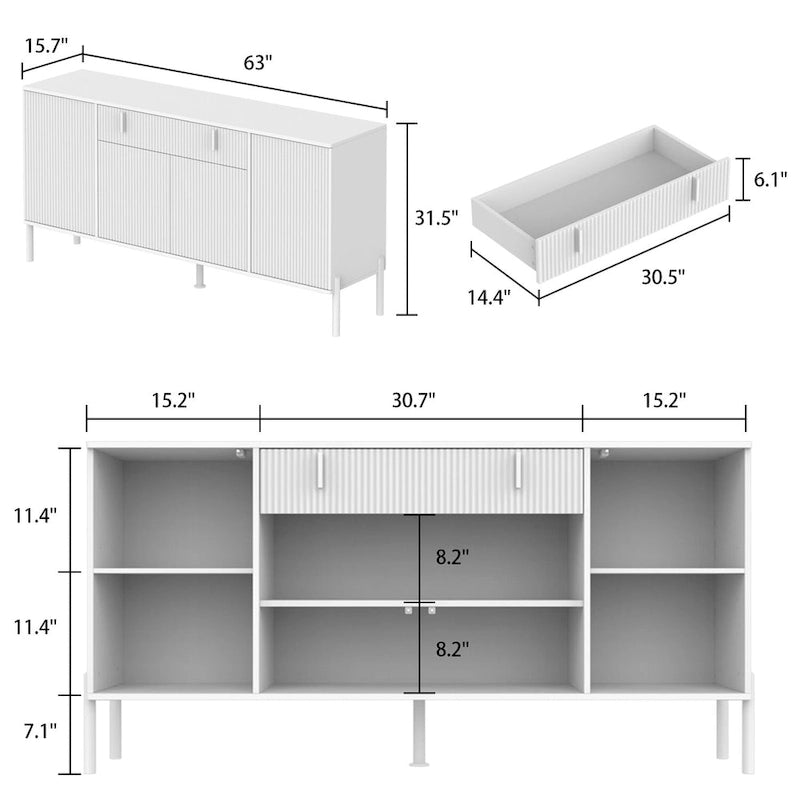 4-Door Kitchen Sideboard with 2 Top Drawers and Accent Storage