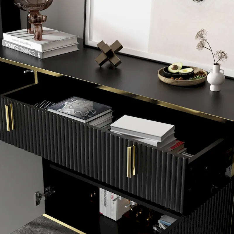 4-Door Kitchen Sideboard with 2 Top Drawers and Accent Storage