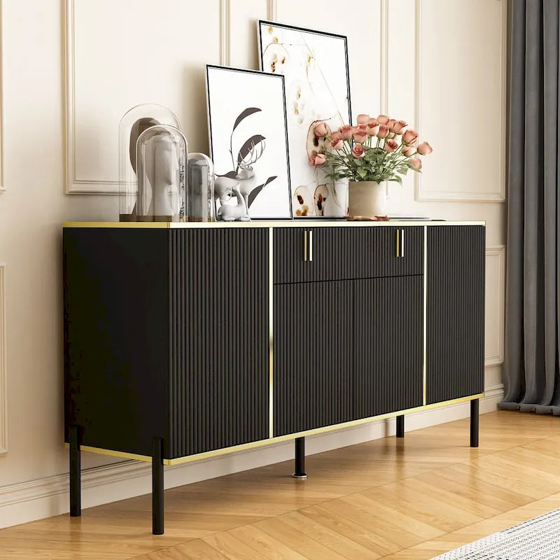 4-Door Kitchen Sideboard with 2 Top Drawers and Accent Storage