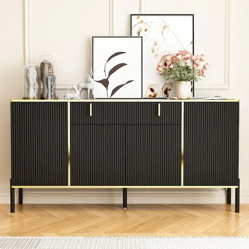 4-Door Kitchen Sideboard with 2 Top Drawers and Accent Storage