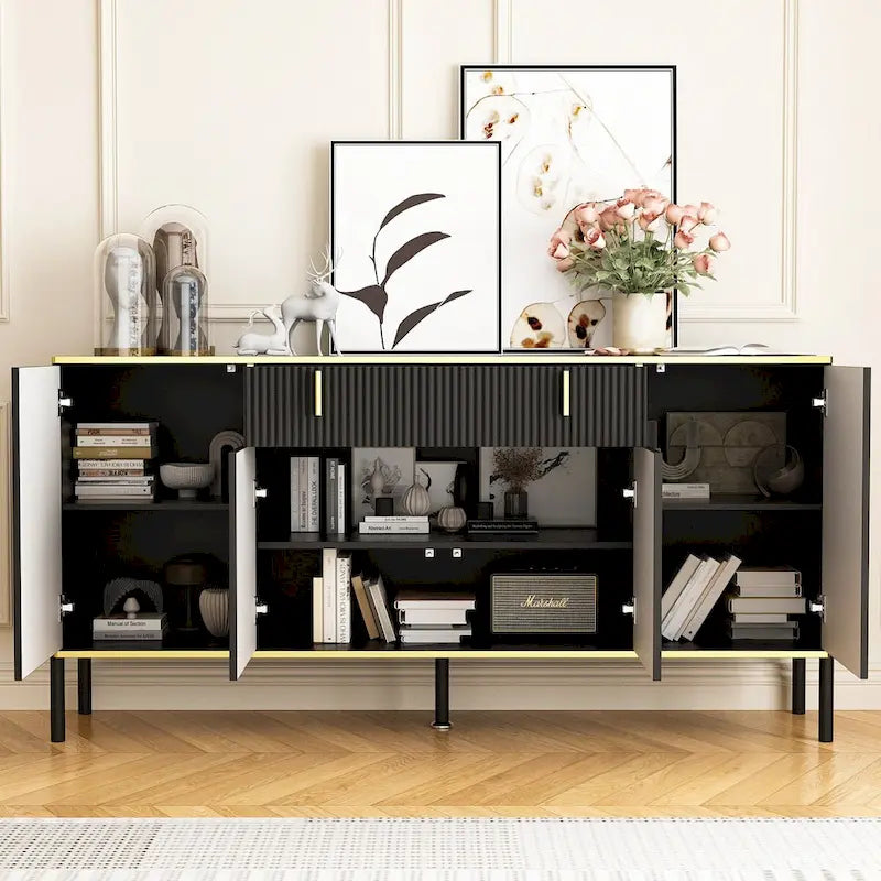 4-Door Kitchen Sideboard with 2 Top Drawers and Accent Storage