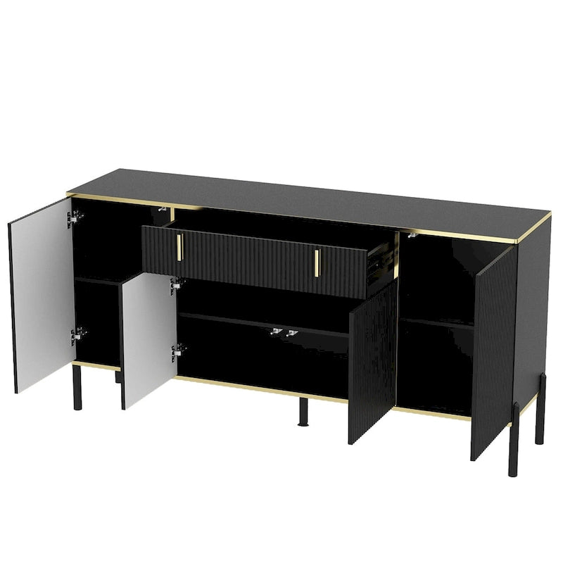4-Door Kitchen Sideboard with 2 Top Drawers and Accent Storage