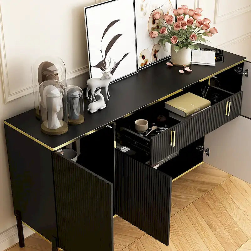 4-Door Kitchen Sideboard with 2 Top Drawers and Accent Storage