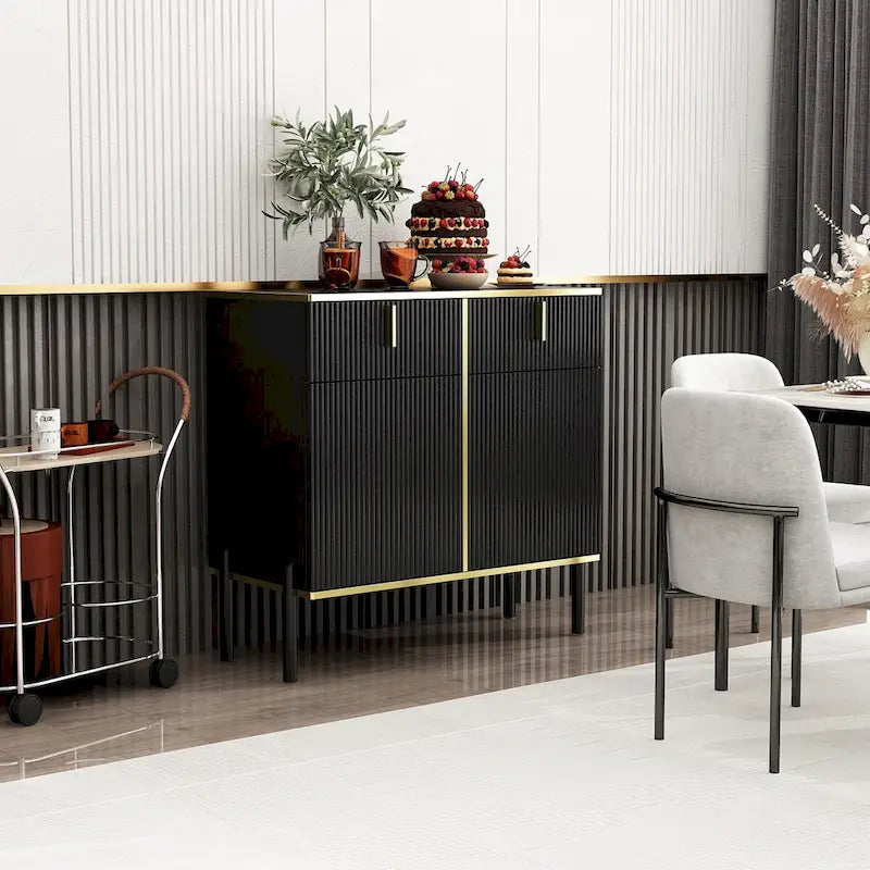 4-Door Kitchen Sideboard with 2 Top Drawers and Accent Storage