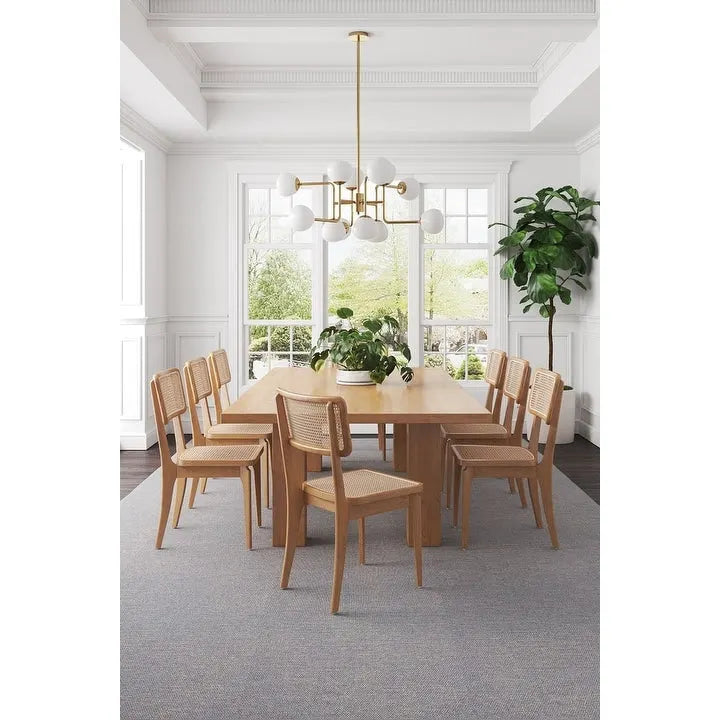 Modern Cane Dining Chair with Ash Wood Frame and Natural Rattan Seat, Pack of 2