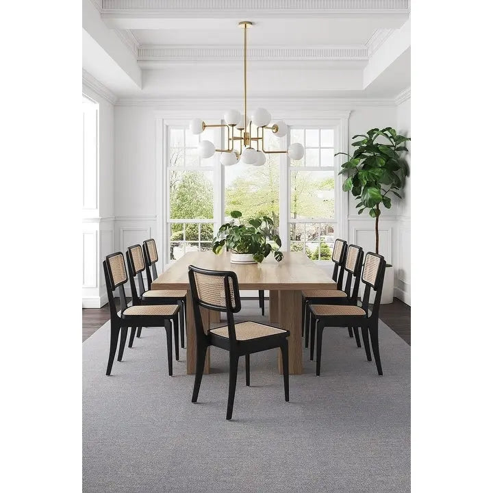 Modern Cane Dining Chair with Ash Wood Frame and Natural Rattan Seat, Pack of 2