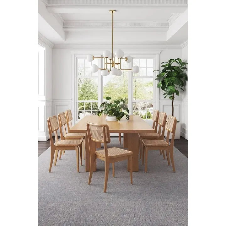 Modern Cane Dining Chair with Ash Wood Frame and Natural Rattan Seat, Pack of 2