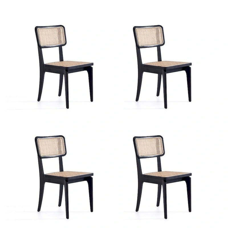 Modern Cane Dining Chair with Ash Wood Frame and Natural Rattan Seat, Pack of 2