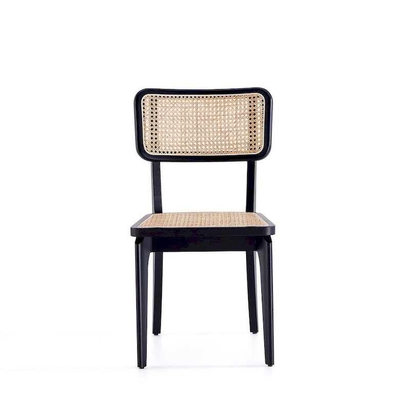Modern Cane Dining Chair with Ash Wood Frame and Natural Rattan Seat, Pack of 2