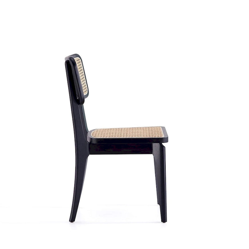 Modern Cane Dining Chair with Ash Wood Frame and Natural Rattan Seat, Pack of 2