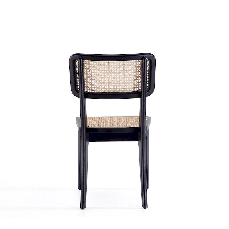Modern Cane Dining Chair with Ash Wood Frame and Natural Rattan Seat, Pack of 2