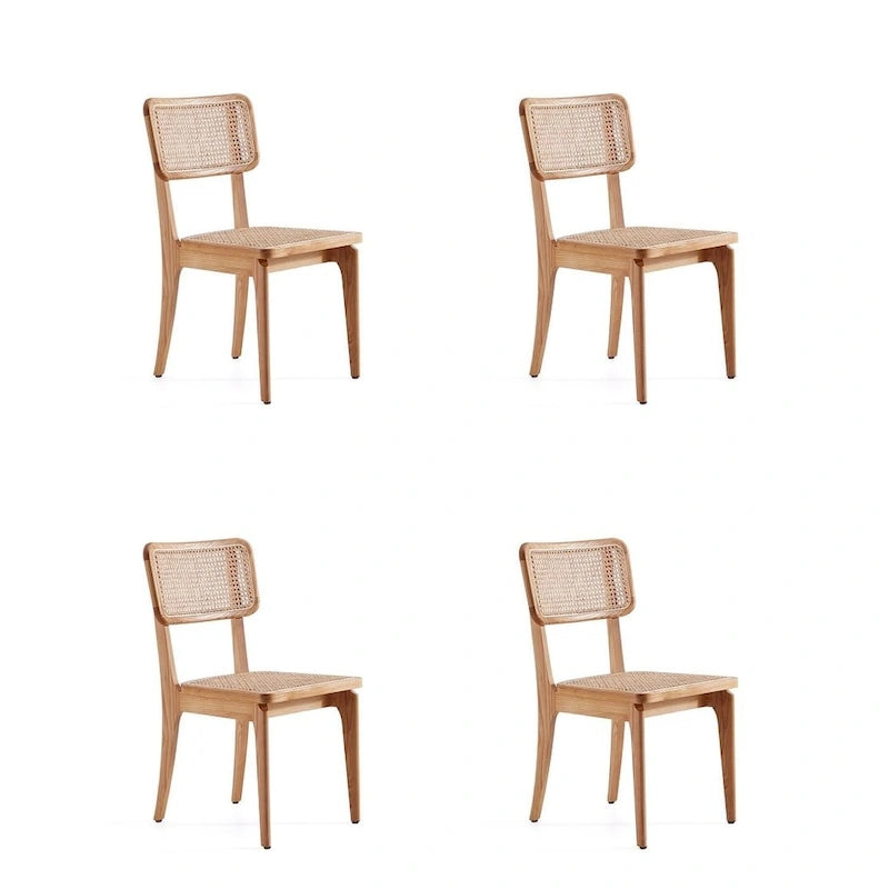 Modern Cane Dining Chair with Ash Wood Frame and Natural Rattan Seat, Pack of 2