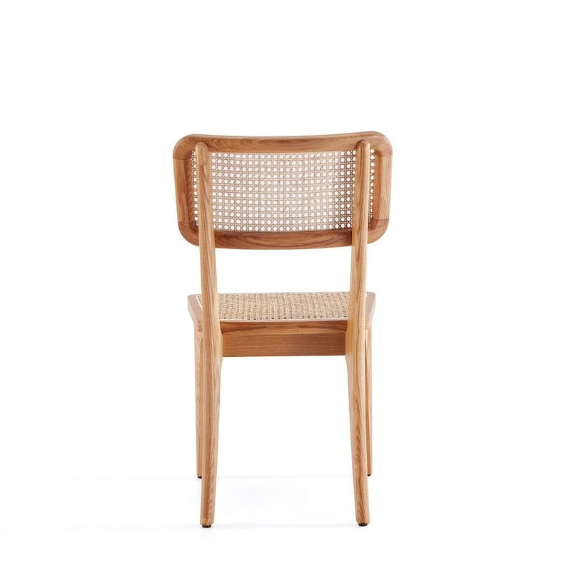 Modern Cane Dining Chair with Ash Wood Frame and Natural Rattan Seat, Pack of 2