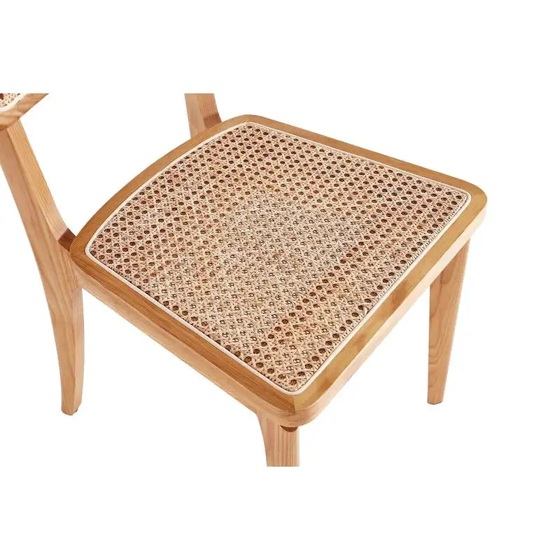 Modern Cane Dining Chair with Ash Wood Frame and Natural Rattan Seat, Pack of 2