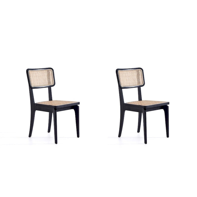 Modern Cane Dining Chair with Ash Wood Frame and Natural Rattan Seat, Pack of 2
