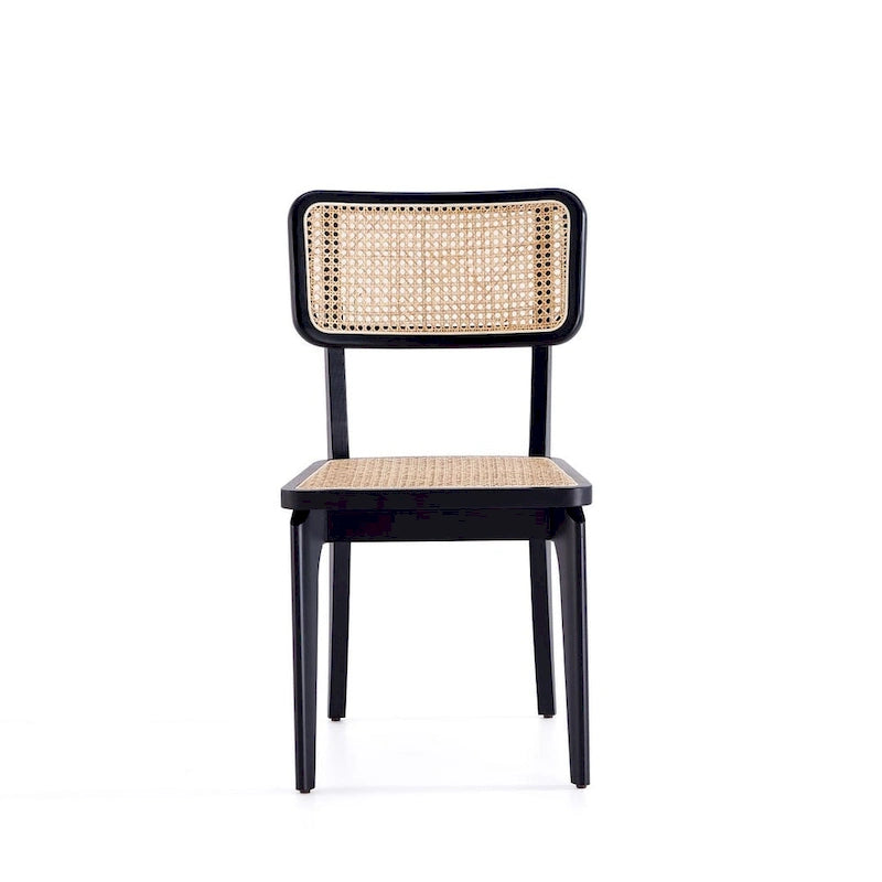 Modern Cane Dining Chair with Ash Wood Frame and Natural Rattan Seat, Pack of 2