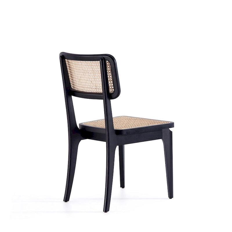 Modern Cane Dining Chair with Ash Wood Frame and Natural Rattan Seat, Pack of 2