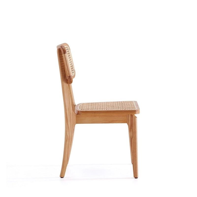 Modern Cane Dining Chair with Ash Wood Frame and Natural Rattan Seat, Pack of 2