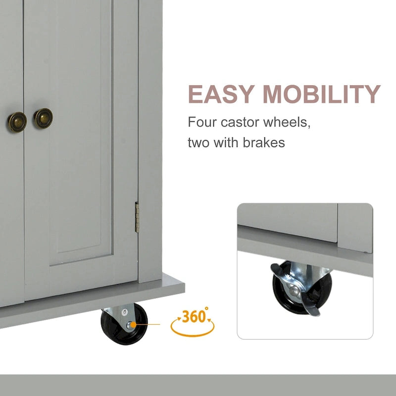 Rolling Kitchen Island Cart with Rubber Wood Top, Spice Rack, Towel Rack and Drawers