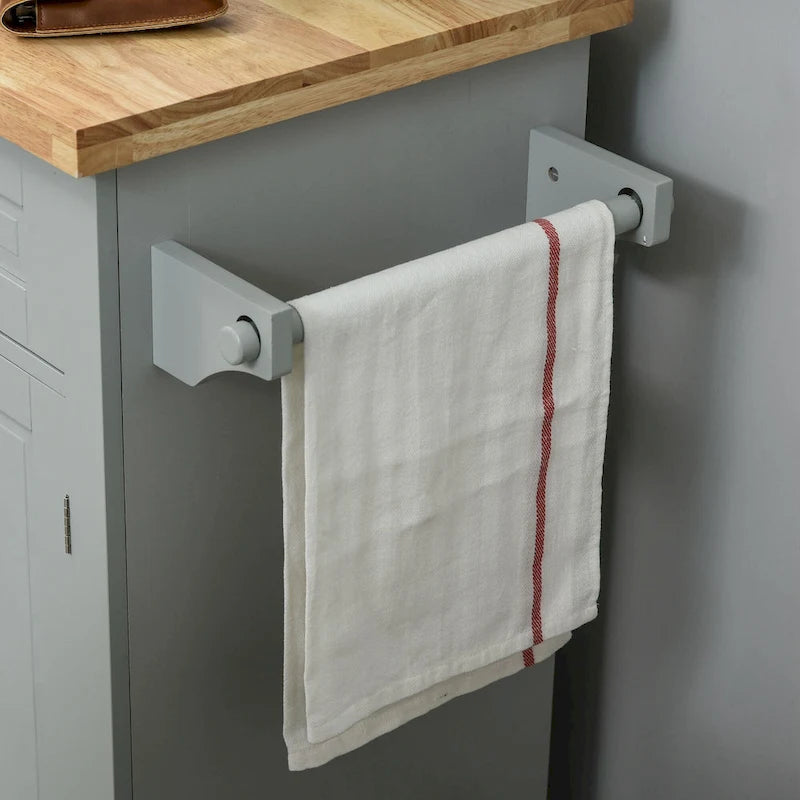 Rolling Kitchen Island Cart with Rubber Wood Top, Spice Rack, Towel Rack and Drawers