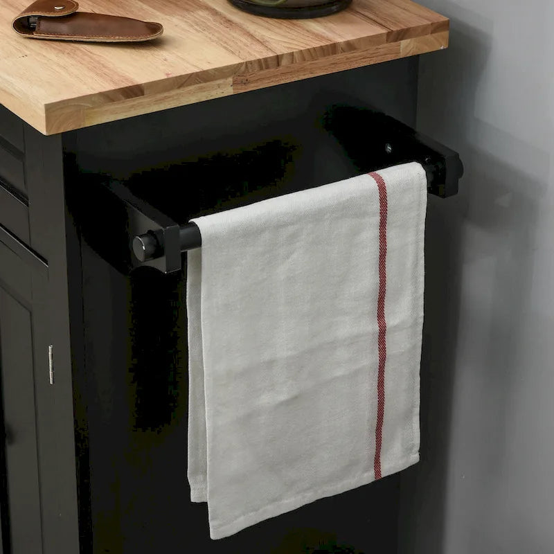 Rolling Kitchen Island Cart with Rubber Wood Top, Spice Rack, Towel Rack and Drawers