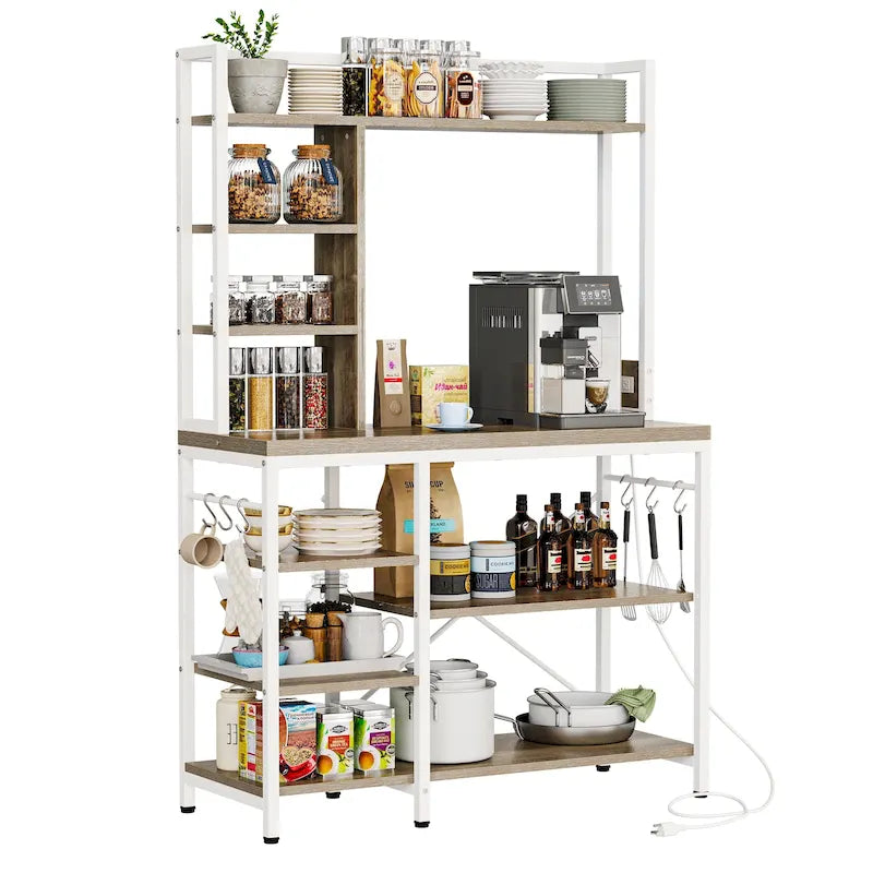 Kitchen Baker's Rack Utility Storage Shelf with Power Outlets and Microwave Oven Stand