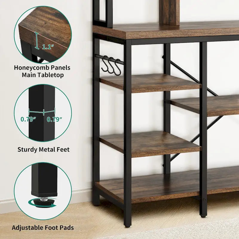Kitchen Baker's Rack Utility Storage Shelf with Power Outlets and Microwave Oven Stand