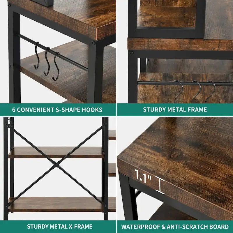 Kitchen Baker's Rack Utility Storage Shelf with Power Outlets and Microwave Oven Stand