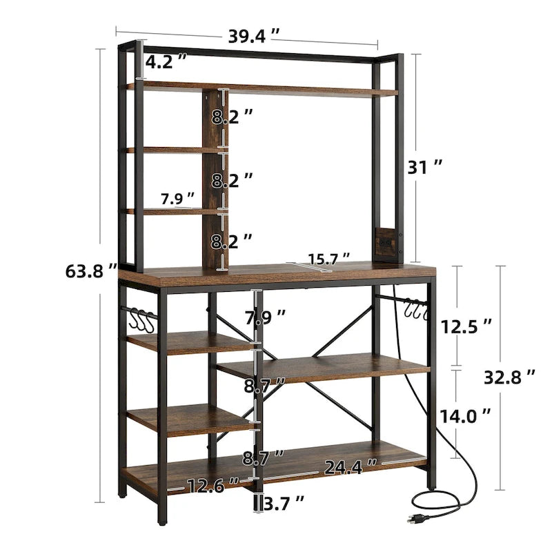 Kitchen Baker's Rack Utility Storage Shelf with Power Outlets and Microwave Oven Stand