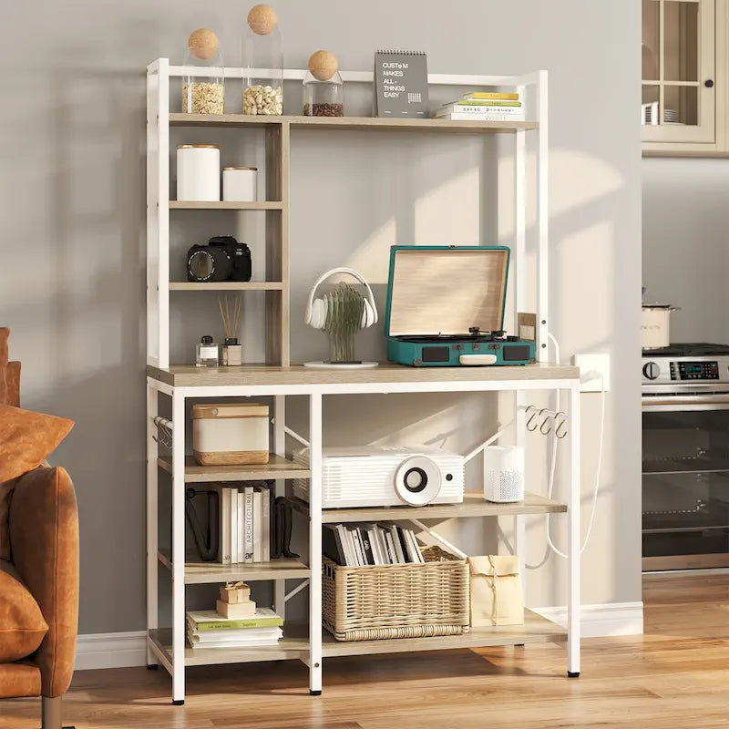 Kitchen Baker's Rack Utility Storage Shelf with Power Outlets and Microwave Oven Stand