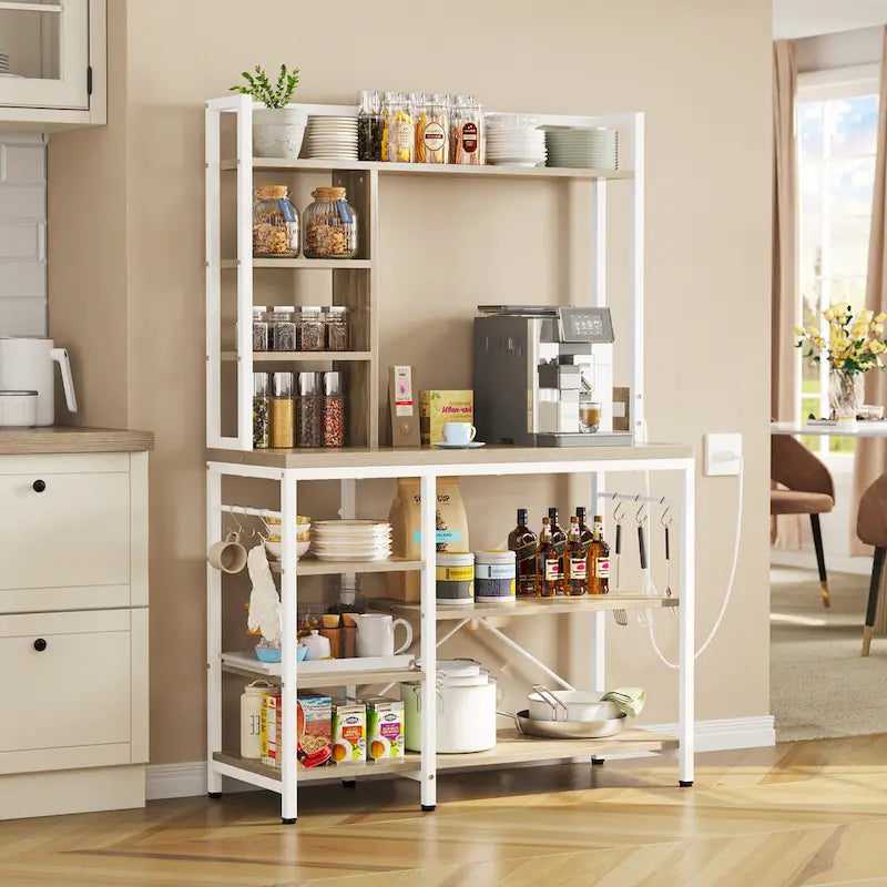 Kitchen Baker's Rack Utility Storage Shelf with Power Outlets and Microwave Oven Stand