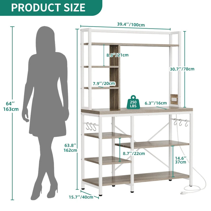 Kitchen Baker's Rack Utility Storage Shelf with Power Outlets and Microwave Oven Stand