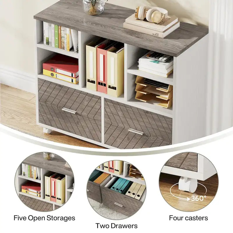 63 L-Shaped Computer Desk Executive Desks with Reversible File Cabinet and Storage Drawers for Home Office