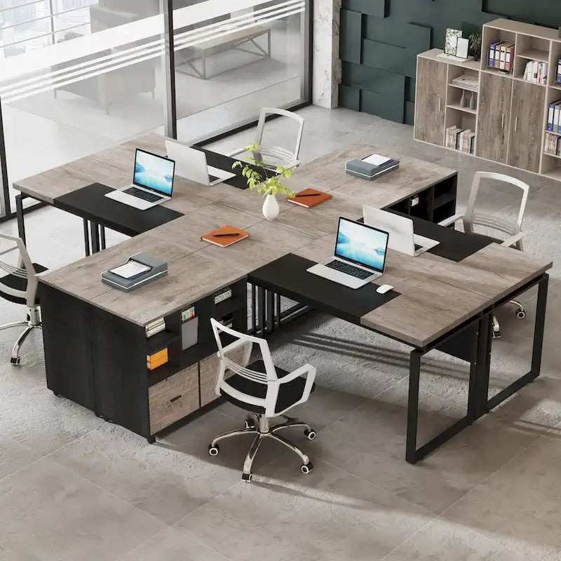 63 L-Shaped Computer Desk Executive Desks with Reversible File Cabinet and Storage Drawers for Home Office