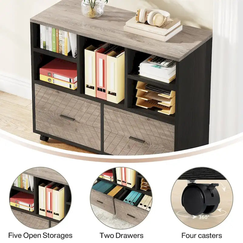63 L-Shaped Computer Desk Executive Desks with Reversible File Cabinet and Storage Drawers for Home Office