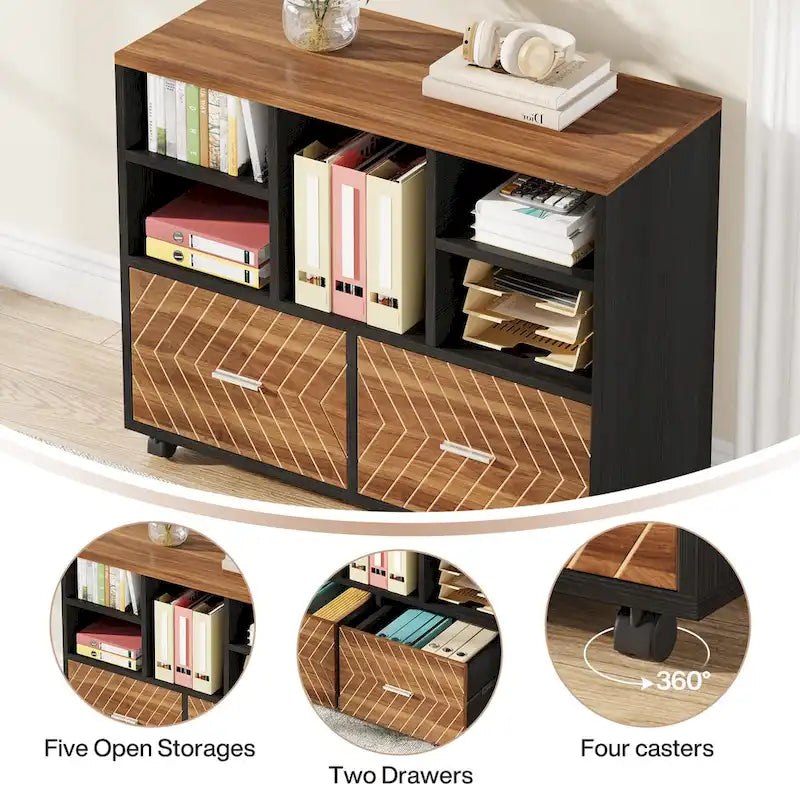 63 L-Shaped Computer Desk Executive Desks with Reversible File Cabinet and Storage Drawers for Home Office