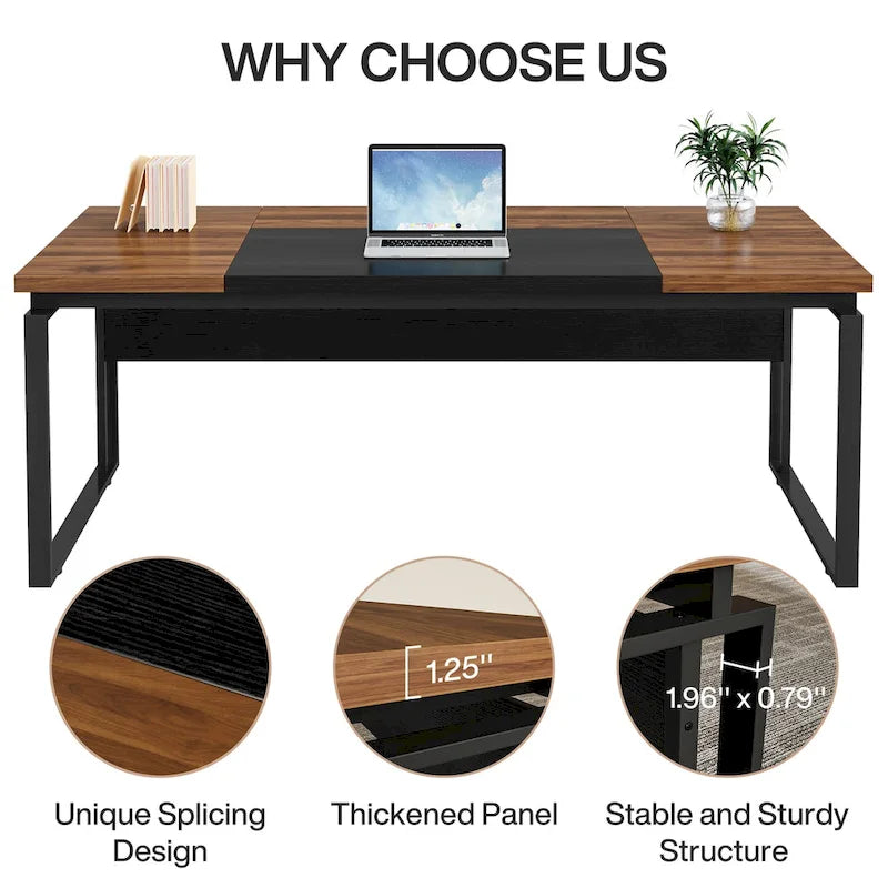 63 L-Shaped Computer Desk Executive Desks with Reversible File Cabinet and Storage Drawers for Home Office