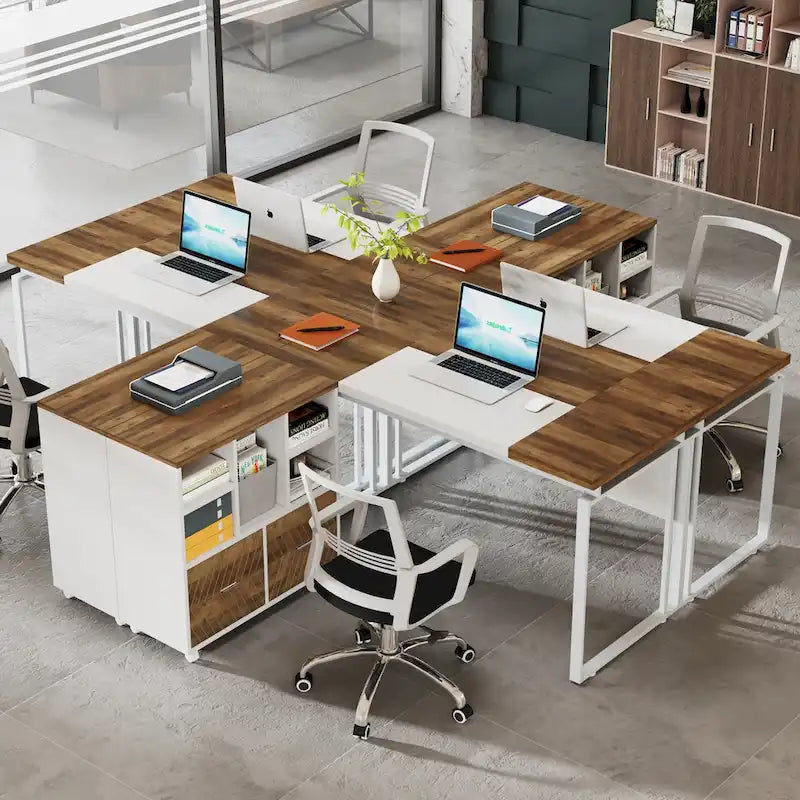 63 L-Shaped Computer Desk Executive Desks with Reversible File Cabinet and Storage Drawers for Home Office