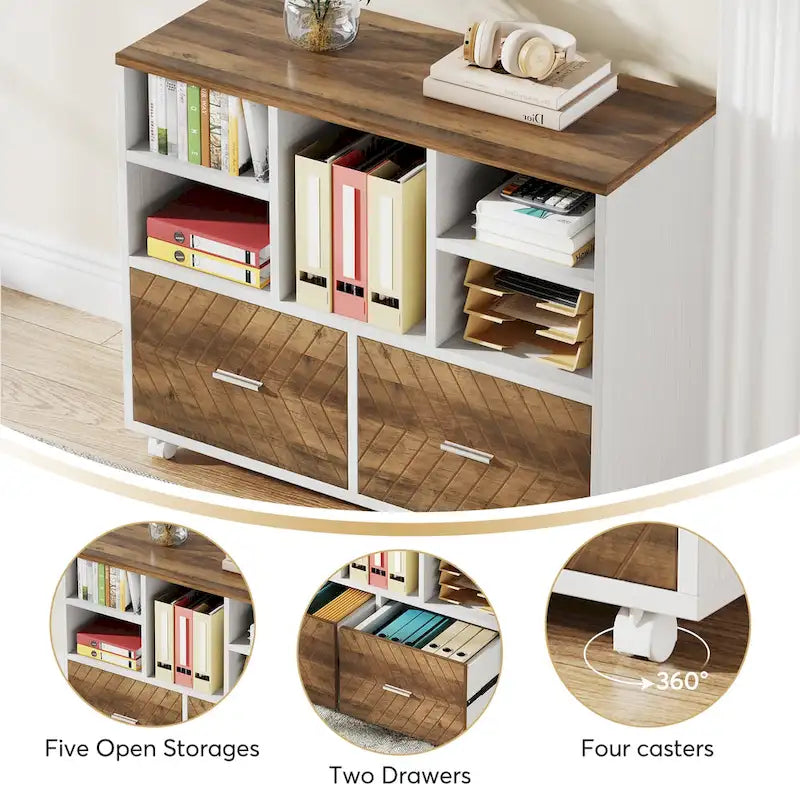 63 L-Shaped Computer Desk Executive Desks with Reversible File Cabinet and Storage Drawers for Home Office