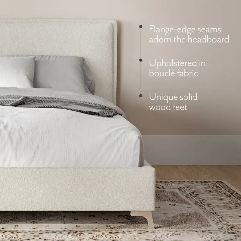 Cream Boucle Upholstered Queen Platform Bed Frame